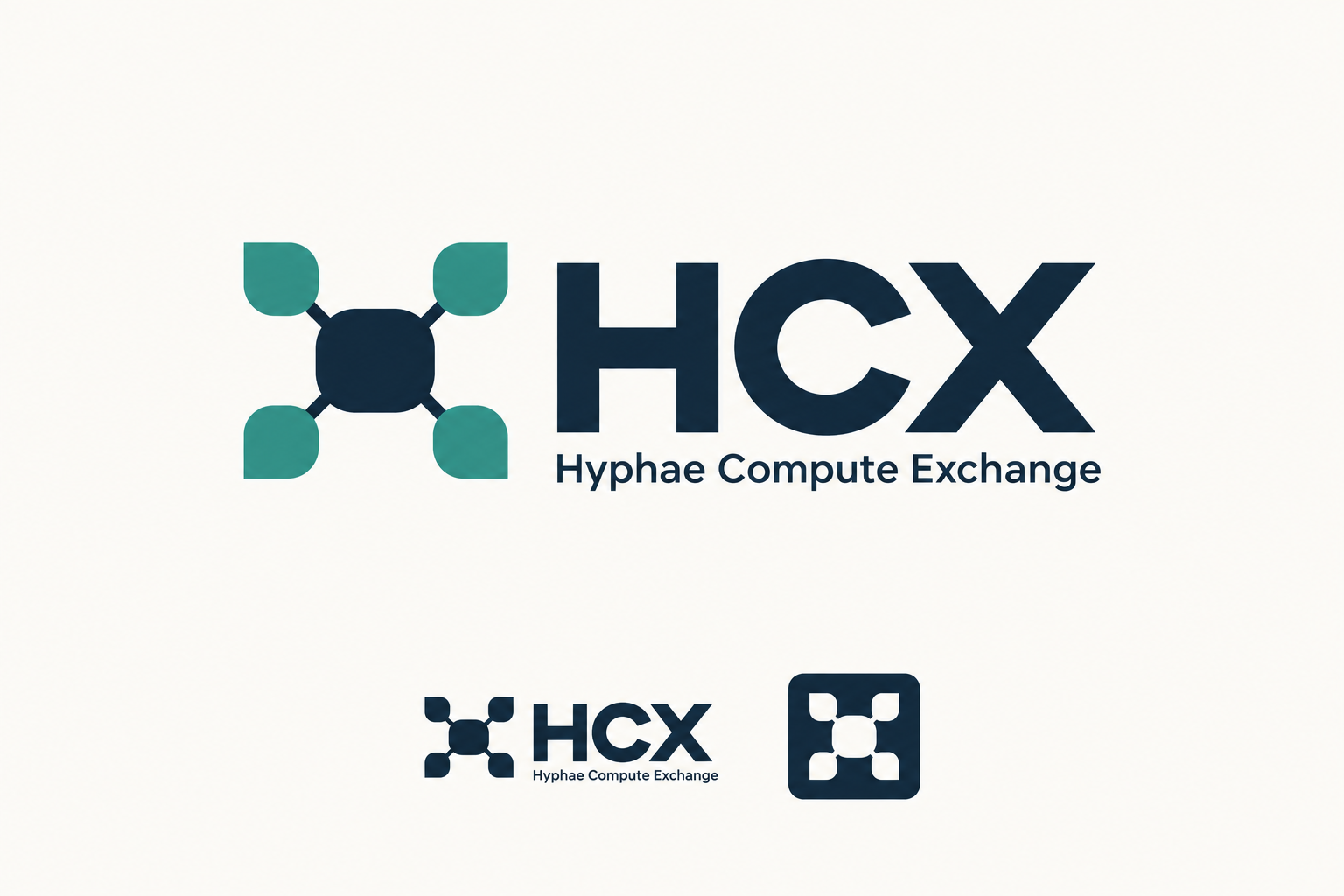 HCX — Hyphae Compute Exchange. Four smaller nodes connected to one central node.